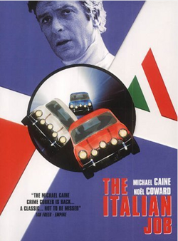 Affiche The Italian Job met Michael Caine en Austin Mini Cooper in de hoofdrollen.