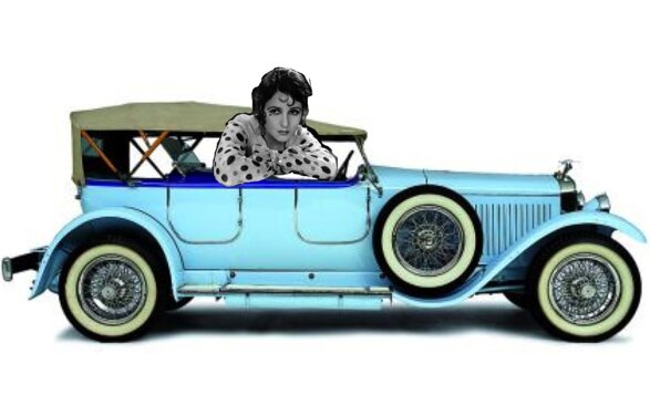 Topactrice Norma Talmadge gemonteerd in een speciaal voor haar gemaakt Hispano Suiza uit de collectie van het Louwman Museum.